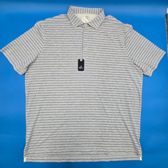 Johnnie-O Declan Performance Golf Polo Mens XL NWT Top Shelf Stripe Grey Blue
